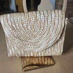EWC woven straw envelope clutch